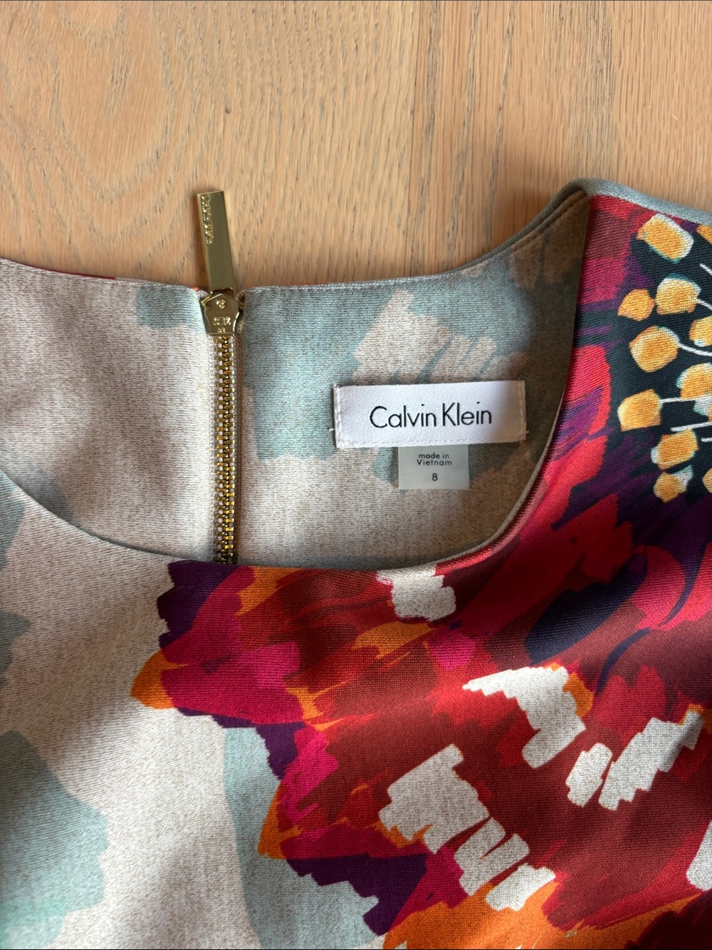 Calvin Klein Sleeveless Floral Midi Dress in Blue, Red, Green - Picture 2 of 4
